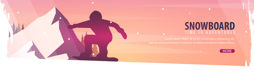 Winter Sport. Snowboard. Ski horizontal banner. Vector illustration.