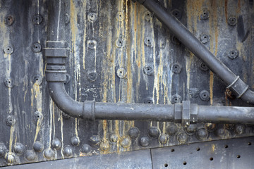 Close-up of boiler of old steam locomotive still