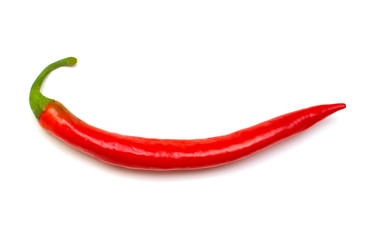 Red chili pepper isolated on a white background. Flat lay, top view