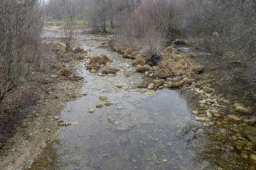 Natural Park of Las Presillas, in Navacerrada, waterfalls of the Lozoya River in Madrid, Spain