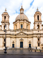 Front view of Sant' Agnes church at Navona Square, Rome, Italy