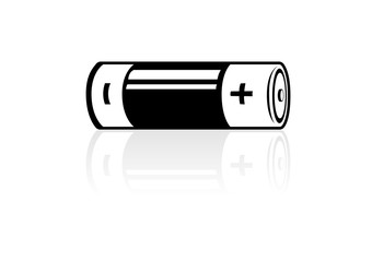 A horizontal battery icon with reflection, black and white: Vector illustration