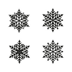 Vector snowflake set of black isolated icon silhouette on white background