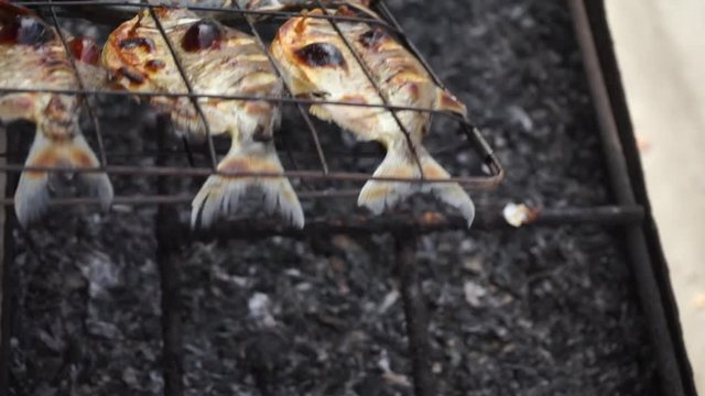 Fish on the grill. Grilled fish