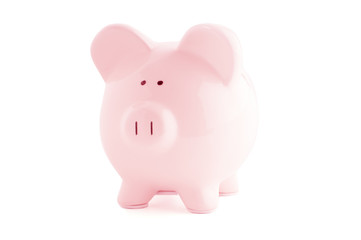 Pink piggy bank isolated on white
