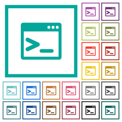 Command prompt flat color icons with quadrant frames