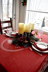 Holiday Season Table Decorated for Christmas and New Year's Family Celebrations