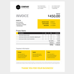 Fototapeta na wymiar Invoice form design template - yellow and black color