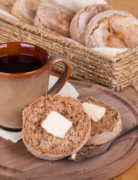 Cinnamon English Muffin And Cup Of Coffee