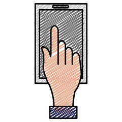 Fototapeta premium hand with smartphone device isolated icon