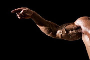 Hand with veins, muscles, biceps, triceps point finger