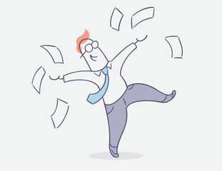 Naklejka premium flat line character vector design - businessman throwing papers