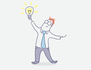 flat line character vector design - happy businessman with bright idea