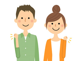 若いカップル　ガッツポーズ