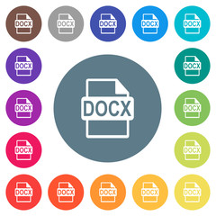 DOCX file format flat white icons on round color backgrounds