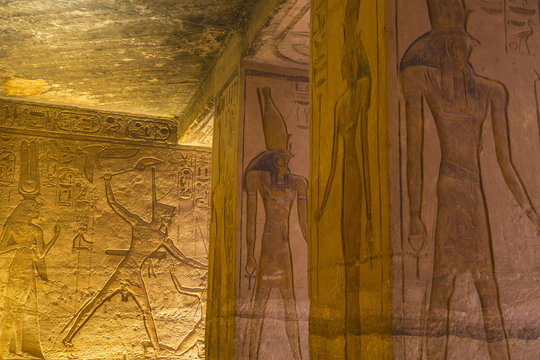 Mural reliefs in the hypostyle hall, The small temple, dedicated to Nefertari, Abu Simbel, Egypt