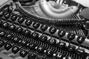 Typewriter keyboard macro black and white background