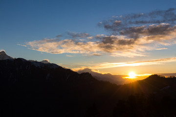Sunrise over the Nepali mountains