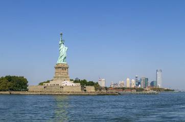 The statue of Liberty and Manhattan skyline