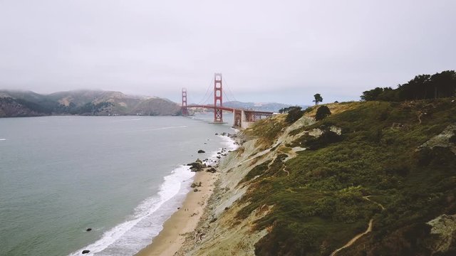 Aerial shot of the Golden Gate Bridge in San Francisco.