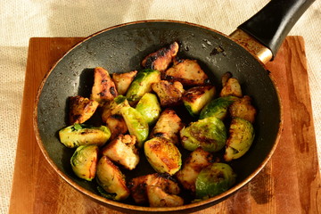 Grilled Brussel Sprouts with meat