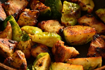 Grilled Brussel Sprouts with meat