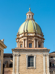 View of San Giuseppe dei Teatini church dome from Pretoria square, Palermo, Sicily, Italy