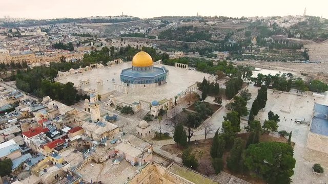 Dome of the Rock and the Western Wall Aerial View, Jerusalem, Old City