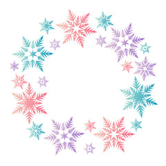 wreath of colorful pastel pink blue purple snowflakes circle winter christmas new year vector