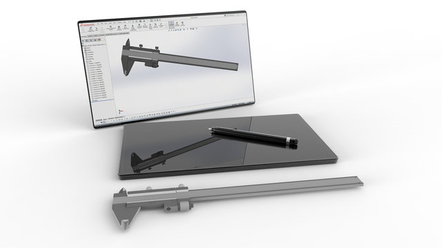 3D render - computer aided design caliper