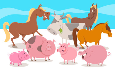 cartoon farm animal characters group