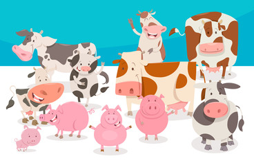 Obraz premium cute comic farm animal characters group