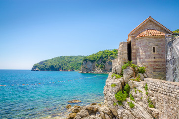 Narrow street in old district of Budva, Montenegro