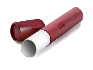 Cylindrical packaging tube on white background