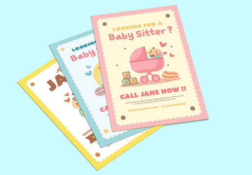 3 Baby Sitter Flyer Layouts