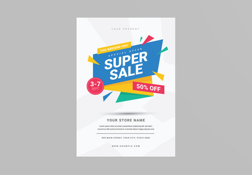 Super Sale Flyer Layout with Colorful Banners