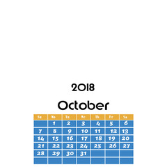 Calendar for October 2018