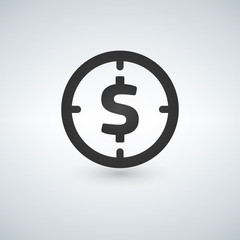 Target money icon. Simple illustration of target money