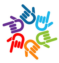 Group of colorful pointing hands icon vector