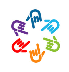 Group of colorful pointing hands icon vector