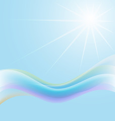 Blue abstract background with bright sun