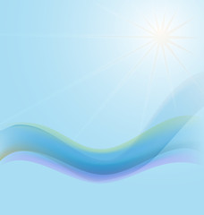 Blue abstract background with bright sun