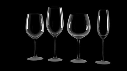 Diferrent wine glasses on black background.

Clean and shiny empty cleaner glasses on black background. Beautiful design.