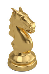 The gold knight chess piece on white background.3D illustration.