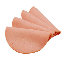 Folded slices of ham isolated on white background