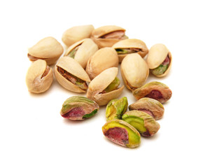 Pistachio nuts on white background