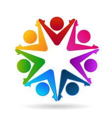 Teamwork group of people, star shape icon