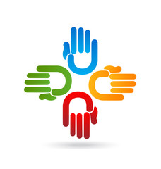 Obraz premium Teamwork group of hands colorful vector