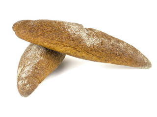 Two freshly made baguette from wheat flour isolated on white background.