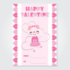 Cute pig is happy on heart border vector cartoon illustration for Happy Valentine card design, postcard, and wallpaper